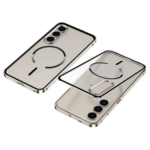 For Samsung Galaxy S25+ / S24+ Magnetic Case Aluminium Alloy PC Matte Phone Cover Pop-Up Snap Lock - Titanium - 1