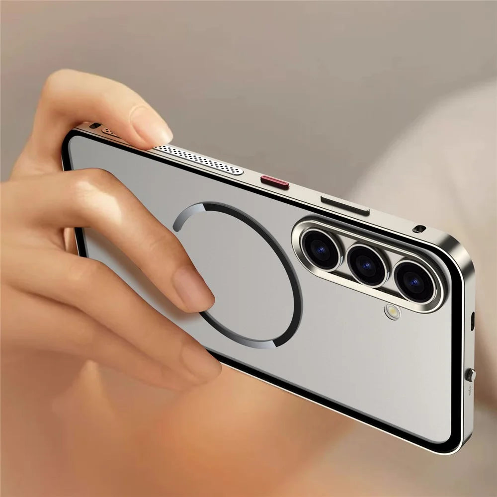 For Samsung Galaxy S25+ / S24+ Magnetic Case Aluminium Alloy PC Matte Phone Cover Pop-Up Snap Lock - Titanium - 2