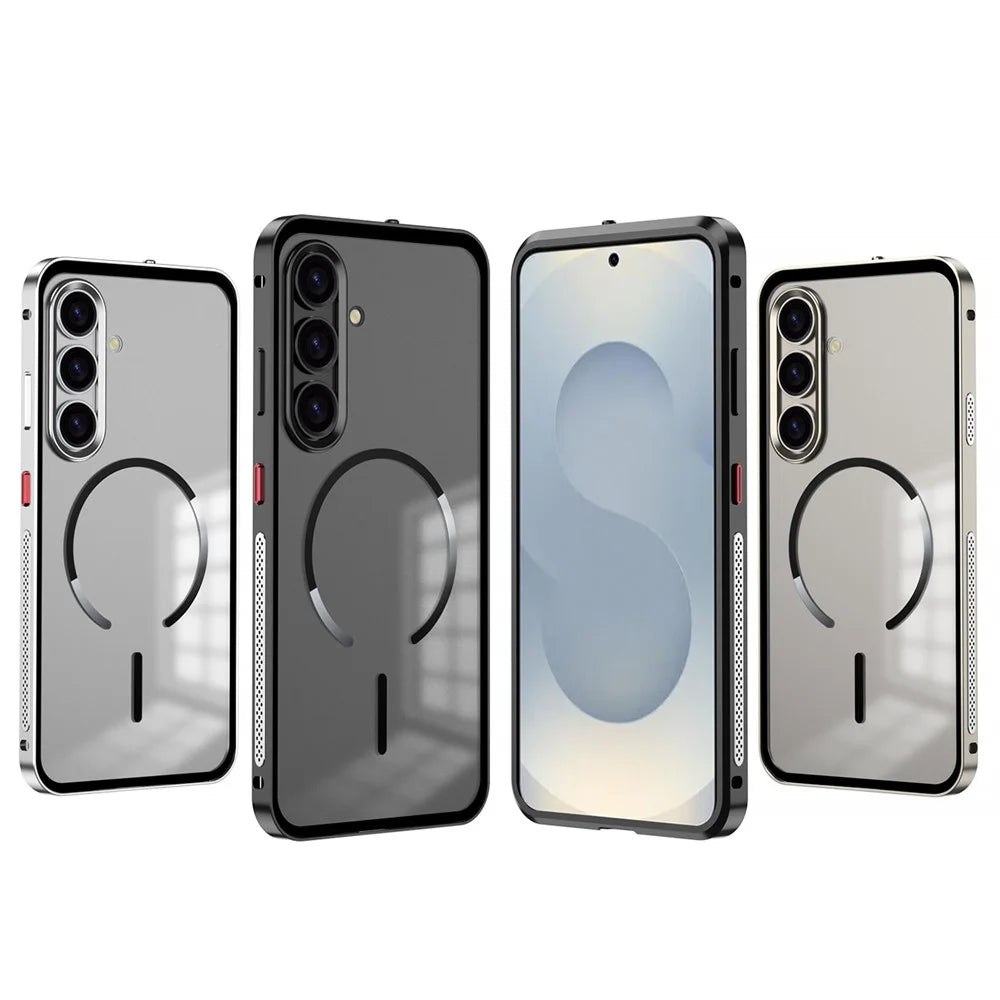 For Samsung Galaxy S25+ / S24+ Magnetic Case Aluminium Alloy PC Matte Phone Cover Pop-Up Snap Lock - Titanium - 6