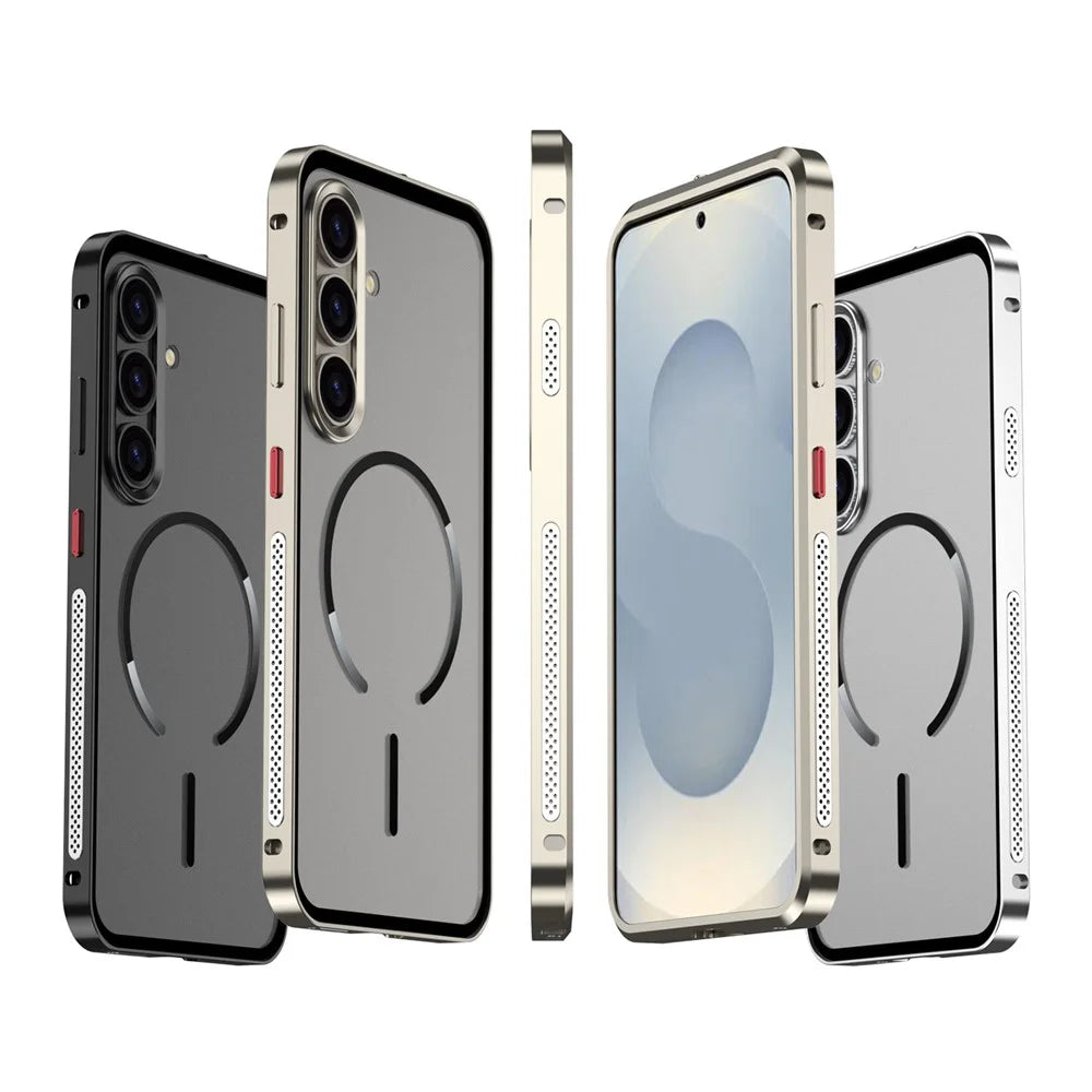 For Samsung Galaxy S25+ / S24+ Magnetic Case Aluminium Alloy PC Matte Phone Cover Pop-Up Snap Lock - Titanium - 7