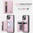 JEEHOOD For iPhone 15 Plus / iPhone 14 Plus Case  J12 Magnetic  Detachable Zipper Wallet Kickstand Leather Back Cover Compatible with MagSafe - Pink - 5
