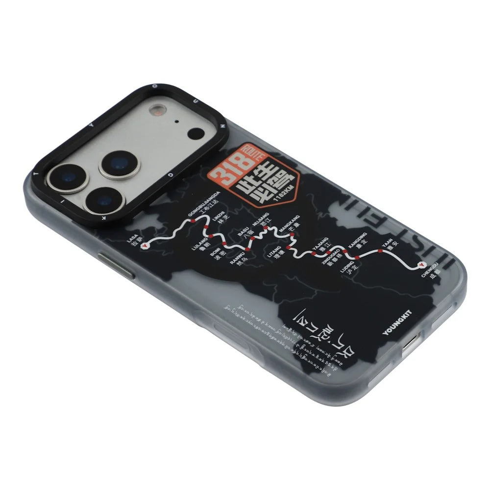 YOUNGKIT For iPhone 17 Pro Max Magnetic Case Highway Trajectory Pattern TPU + PC + Metal Phone Back Cover - National Highway 318 - 4