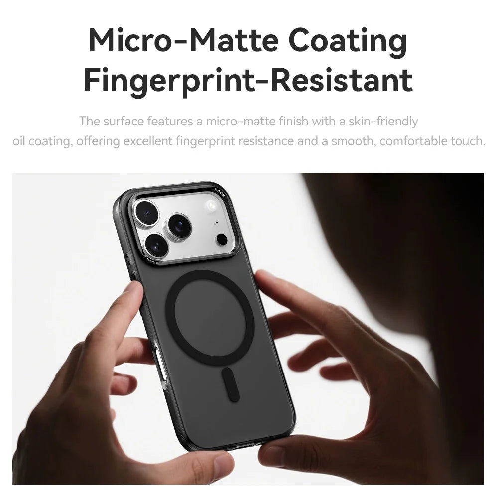 ROCK For iPhone 17 Pro Max Case Compatible with MagSafe Metal Lens Frame TPU + PC Matte Phone Cover - Black - 3