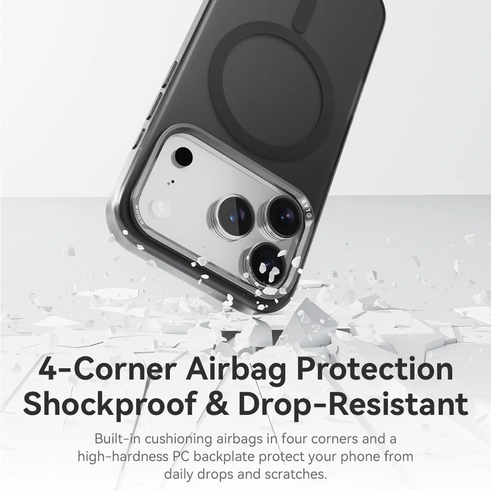 ROCK For iPhone 17 Pro Max Case Compatible with MagSafe Metal Lens Frame TPU + PC Matte Phone Cover - Black - 4