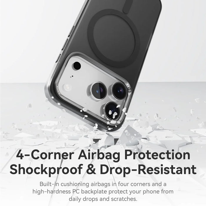 ROCK For iPhone 17 Pro Max Case Compatible with MagSafe Metal Lens Frame TPU + PC Matte Phone Cover - Black - 4