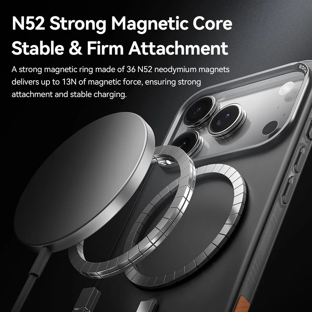 ROCK For iPhone 17 Pro Case Compatible with MagSafe Metal Lens Frame TPU + PC Matte Phone Cover - Black - 5