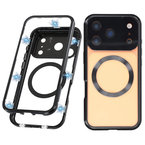 For iPhone 17 Pro Max Case Double Sides Tempered Glass Phone Cover Compatible with MagSafe Full Protector - Black - 1