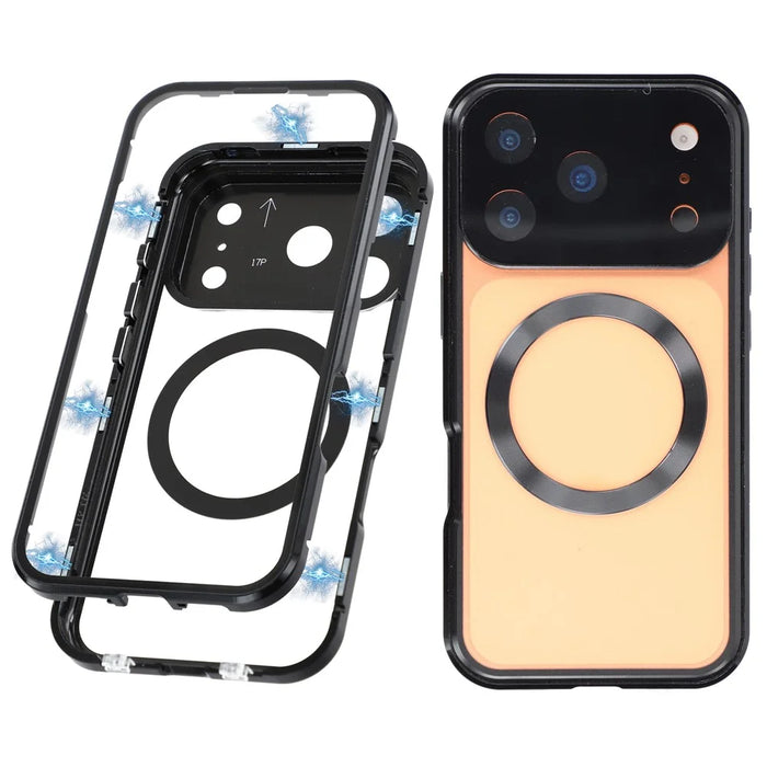 For iPhone 17 Pro Max Case Double Sides Tempered Glass Phone Cover Compatible with MagSafe Full Protector - Black - 1