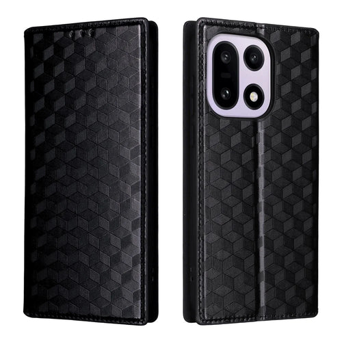 For OnePlus 15 5G Case Wallet Rhombus Imprinted PU Leather Phone Cover - Black - 1