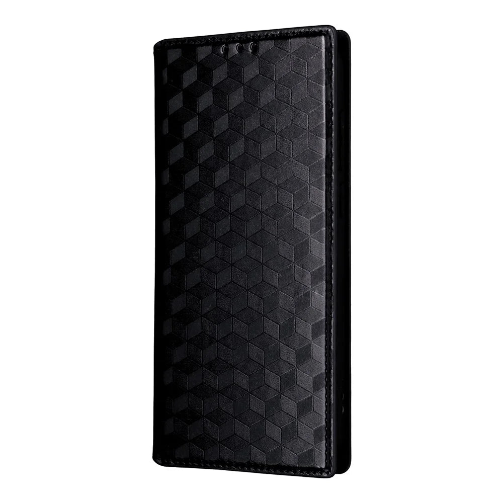 For OnePlus 15 5G Case Wallet Rhombus Imprinted PU Leather Phone Cover - Black - 5