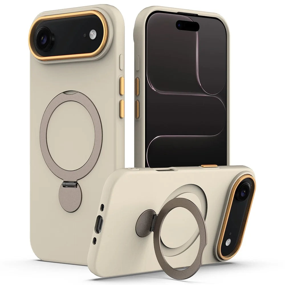 For iPhone Air Case Compatible with MagSafe Rotating Ring Kickstand TPU + PC Phone Back Cover - Apricot - 1