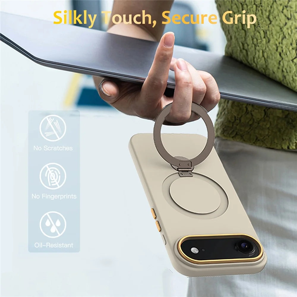 For iPhone Air Case Compatible with MagSafe Rotating Ring Kickstand TPU + PC Phone Back Cover - Apricot - 2