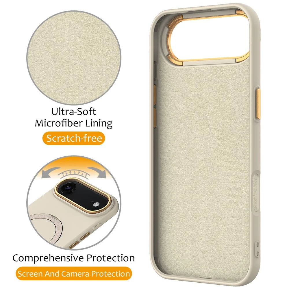 For iPhone Air Case Compatible with MagSafe Rotating Ring Kickstand TPU + PC Phone Back Cover - Apricot - 3