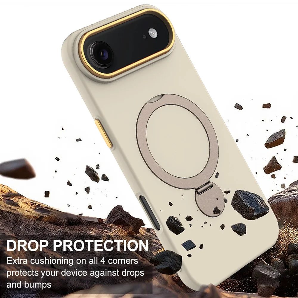 For iPhone Air Case Compatible with MagSafe Rotating Ring Kickstand TPU + PC Phone Back Cover - Apricot - 4