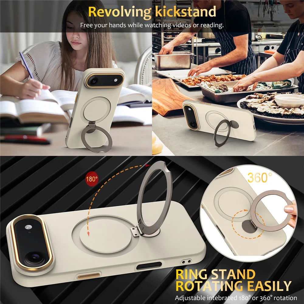 For iPhone Air Case Compatible with MagSafe Rotating Ring Kickstand TPU + PC Phone Back Cover - Apricot - 5