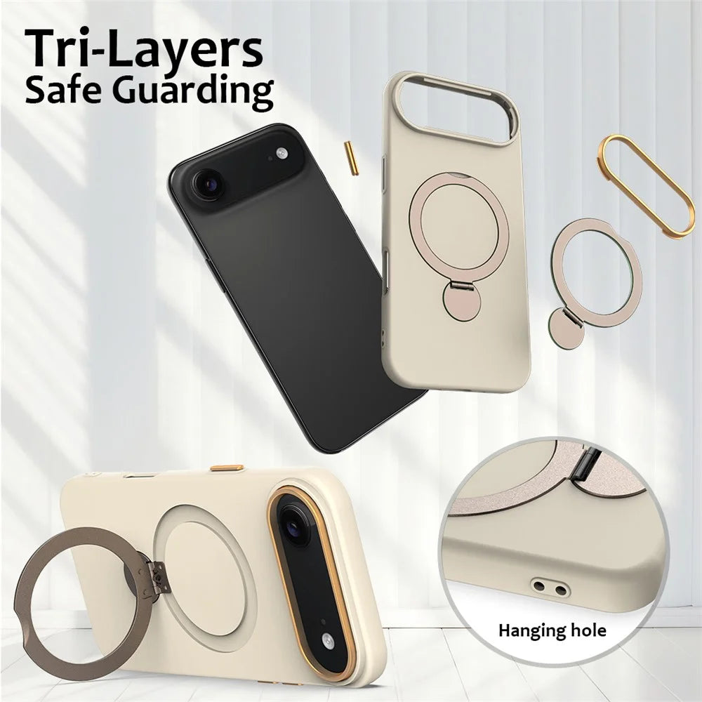 For iPhone Air Case Compatible with MagSafe Rotating Ring Kickstand TPU + PC Phone Back Cover - Apricot - 6