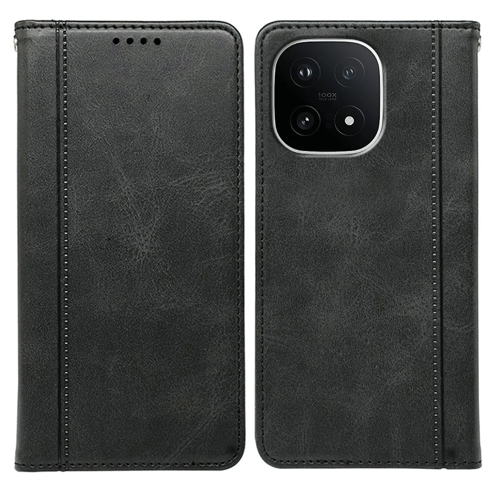 For vivo iQOO 15 5G Case Hidden Magnetic Closure Calf Texture Leather Phone Cover - Black - 1