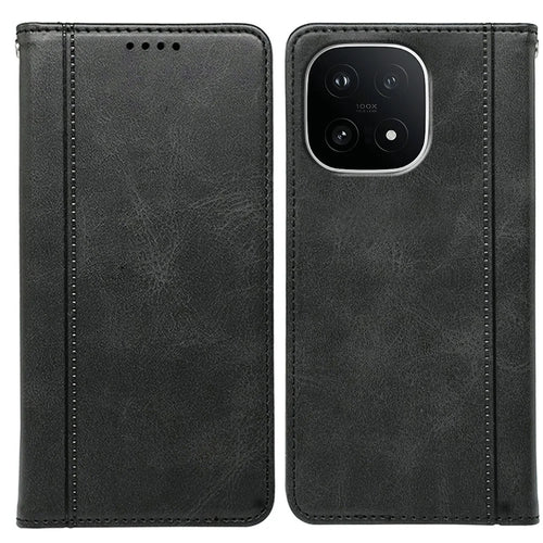 For vivo iQOO 15 5G Case Hidden Magnetic Closure Calf Texture Leather Phone Cover - Black - 1