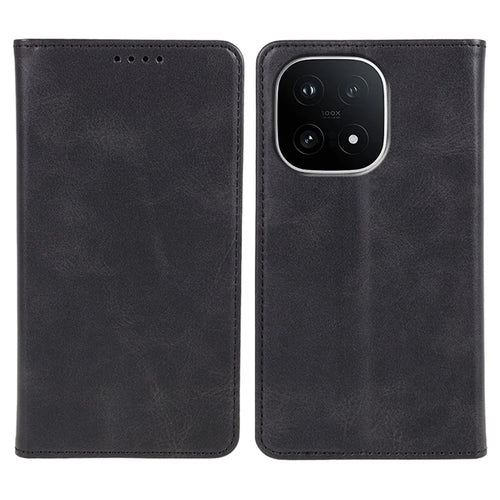 For vivo iQOO 15 5G Case Strong Magnetic PU Leather Phone Cover Calf Texture - Black - 1