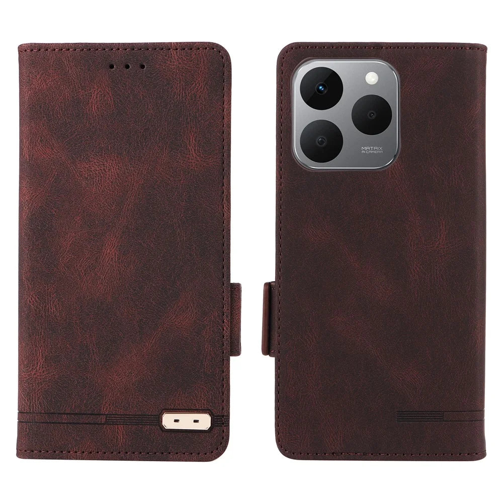 For Realme 15T 5G Case Leather Wallet Flip Phone Cover with Hardware Decor - Coffee - 1