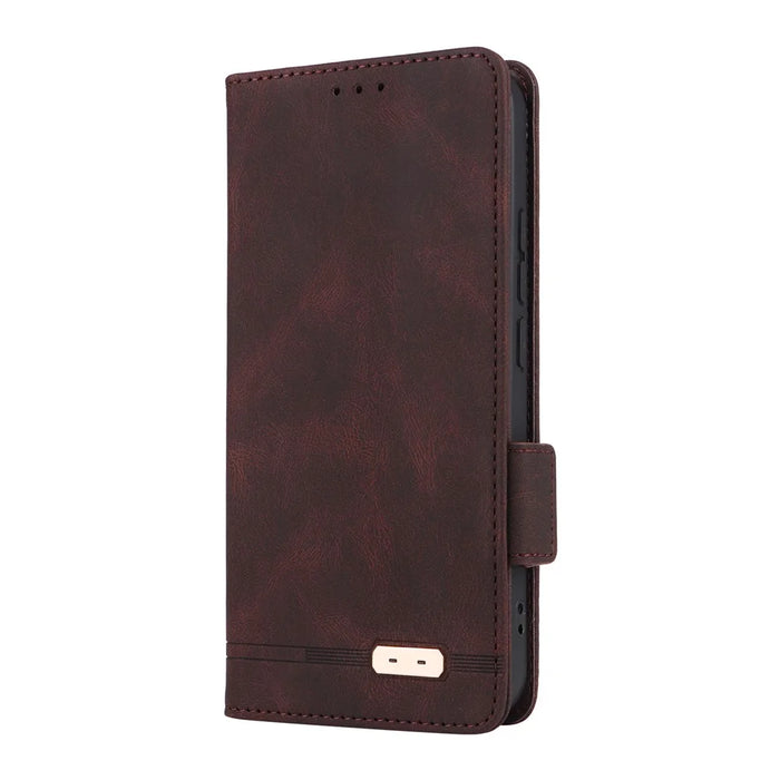 For Realme 15T 5G Case Leather Wallet Flip Phone Cover with Hardware Decor - Coffee - 6