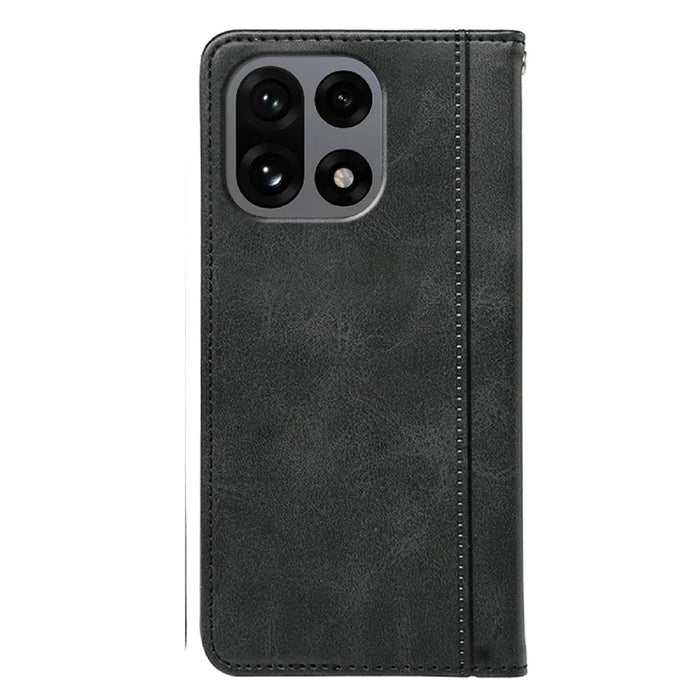 For OnePlus 15 5G Case Hidden Magnetic Closure Calf Texture Leather Phone Cover - Black - 5