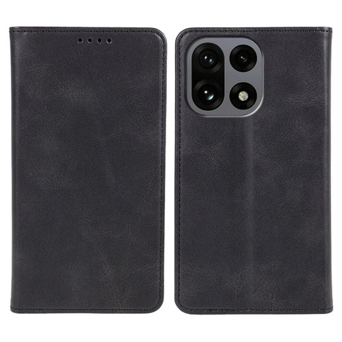 For OnePlus 15 5G Case Strong Magnetic PU Leather Phone Cover Calf Texture - Black - 1