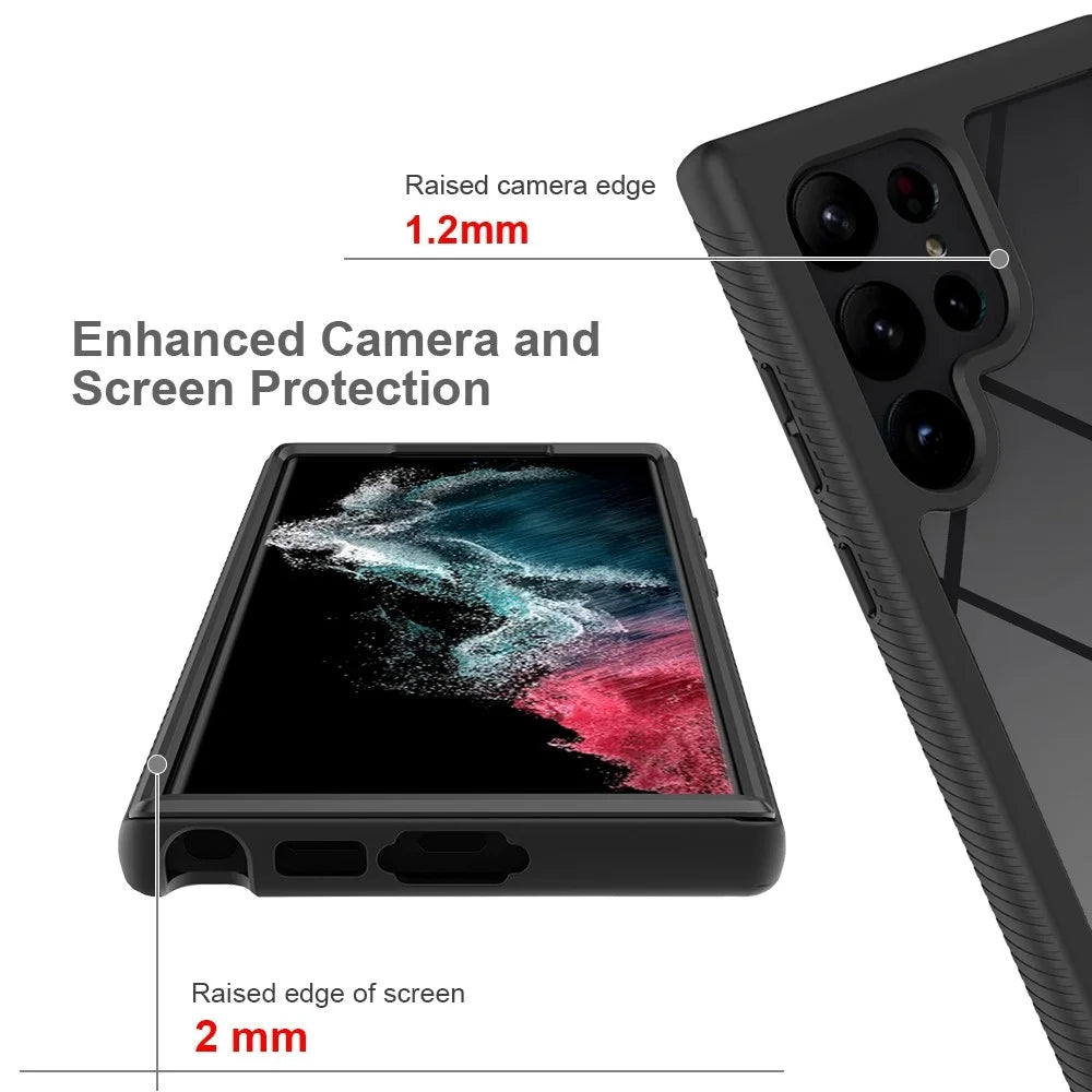 For Samsung Galaxy S23 Ultra PC + TPU Hybrid Cover Full Protection PET Screen Protector Phone Case - Black - 3