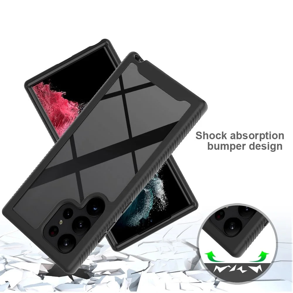 For Samsung Galaxy S23 Ultra PC + TPU Hybrid Cover Full Protection PET Screen Protector Phone Case - Black - 4