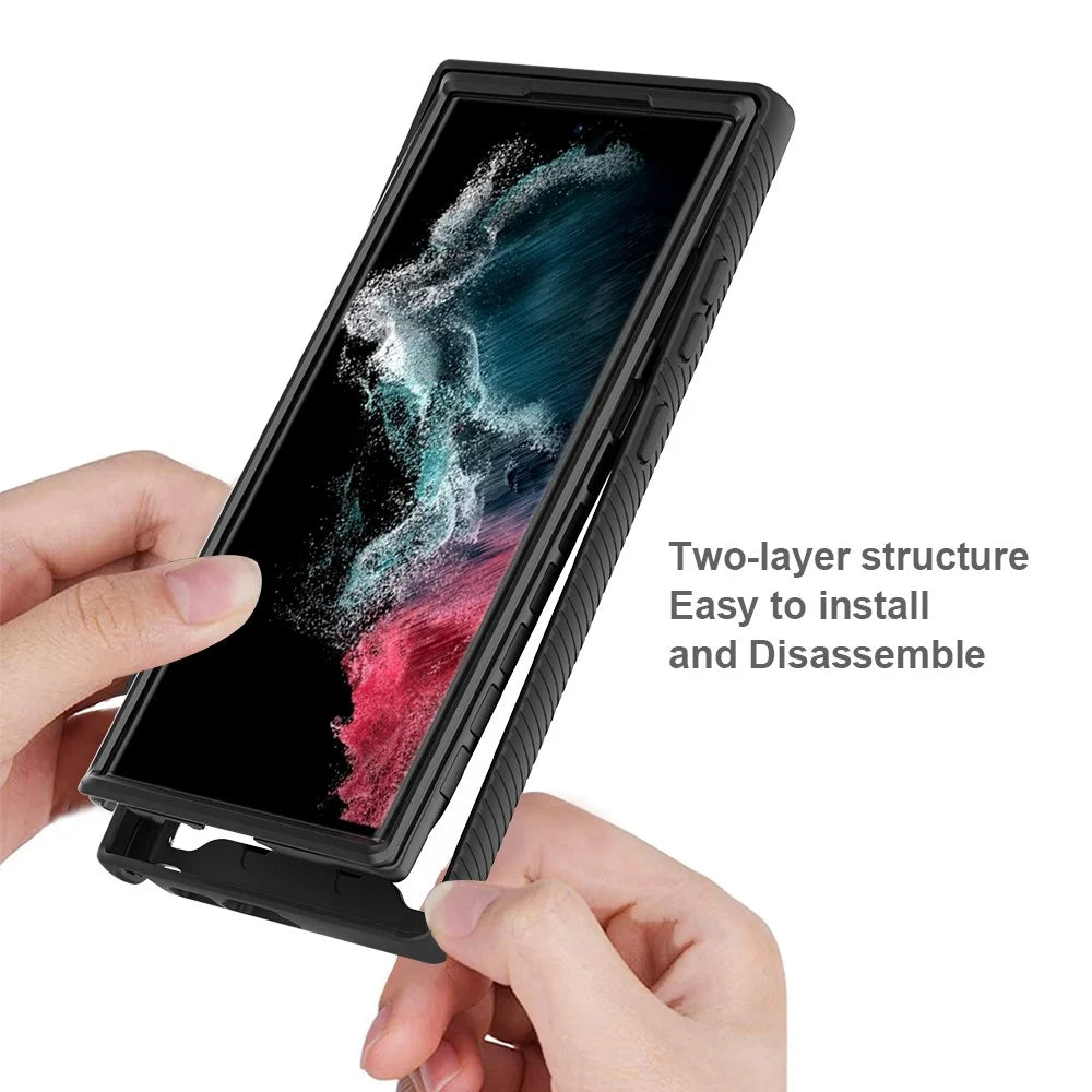 For Samsung Galaxy S23 Ultra PC + TPU Hybrid Cover Full Protection PET Screen Protector Phone Case - Black - 5