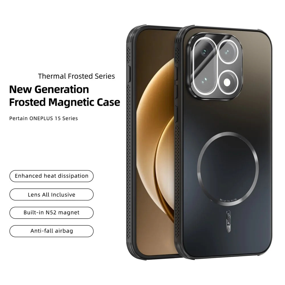 ABEEL For OnePlus 15 5G Magnetic Case TPU PC Cooling Matte Phone Back Cover with Lens Film - Black - 2