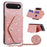 For iPhone Air Case Card Holder Kickstand PU Leather + TPU Glitter Phone Cover with Shoulder Strap - Pink - 1