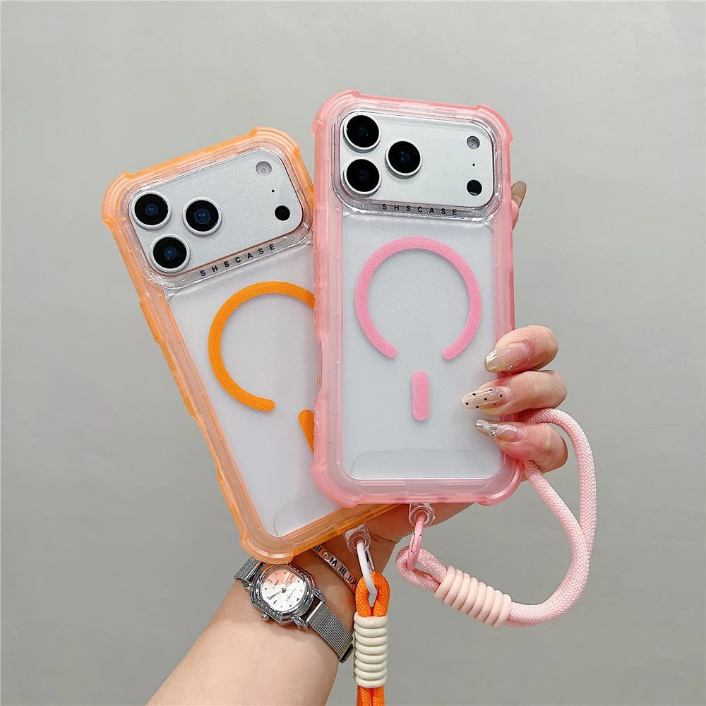 For iPhone 18 Pro / 17 Pro Case Compatible with MagSafe 3 in 1 TPU + PC Matte Phone Back Cover with Hand Strap - Pink - 7