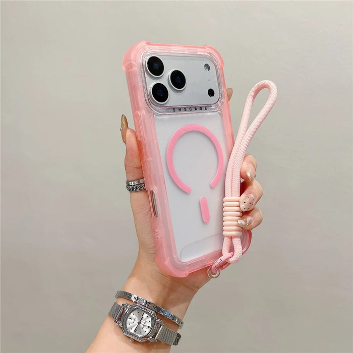 For iPhone 18 Pro Max / 17 Pro Max Case Compatible with MagSafe 3 in 1 TPU + PC Matte Phone Back Cover with Hand Strap - Pink - 1
