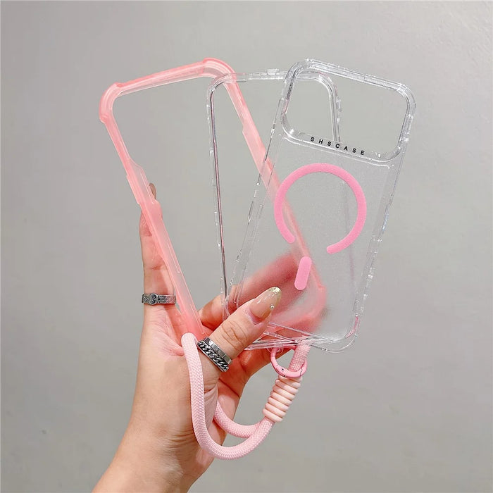 For iPhone 18 Pro Max / 17 Pro Max Case Compatible with MagSafe 3 in 1 TPU + PC Matte Phone Back Cover with Hand Strap - Pink - 2