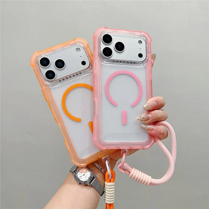 For iPhone 18 Pro Max / 17 Pro Max Case Compatible with MagSafe 3 in 1 TPU + PC Matte Phone Back Cover with Hand Strap - Pink - 7
