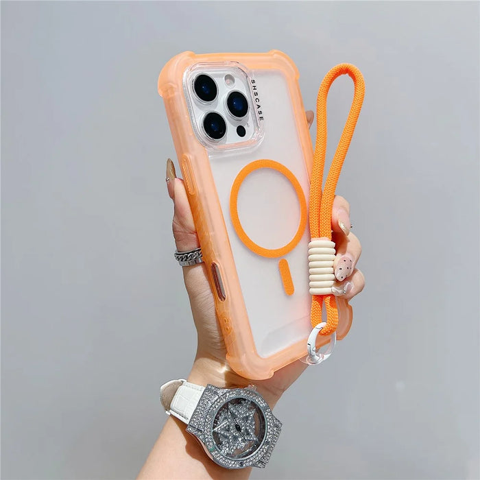For iPhone 16 Pro Case Compatible with MagSafe 3 in 1 TPU + PC Matte Phone Back Cover with Hand Strap - Orange - 1