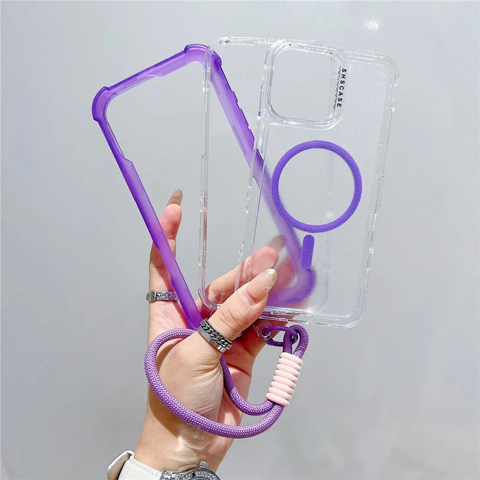 For iPhone 16 Pro Case Compatible with MagSafe 3 in 1 TPU + PC Matte Phone Back Cover with Hand Strap - Orange - 3