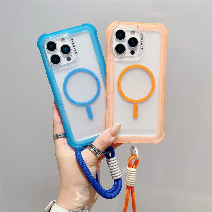 For iPhone 16 Pro Case Compatible with MagSafe 3 in 1 TPU + PC Matte Phone Back Cover with Hand Strap - Orange - 5
