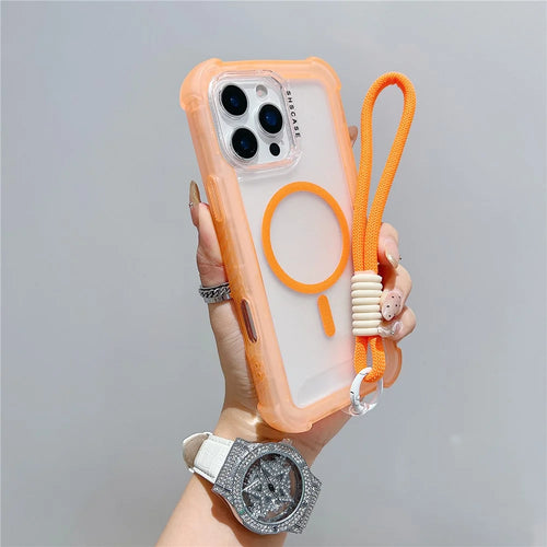 For iPhone 16 Pro Max Case Compatible with MagSafe 3 in 1 TPU + PC Matte Phone Back Cover with Hand Strap - Orange - 1
