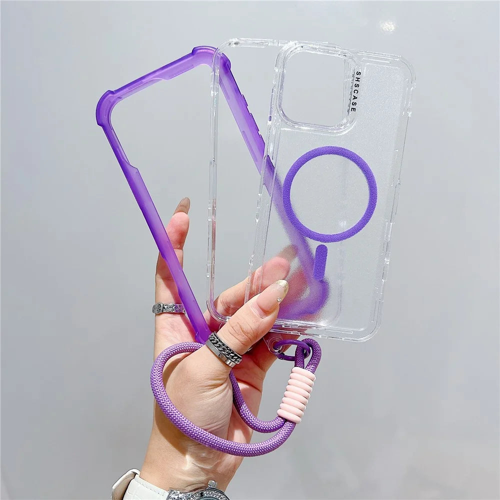 For iPhone 16 Pro Max Case Compatible with MagSafe 3 in 1 TPU + PC Matte Phone Back Cover with Hand Strap - Orange - 3
