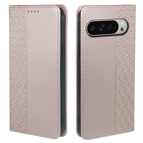 For Google Pixel 10 / 10 Pro Case Four Leaf Clover Leather Flip Phone Cover Stand Wallet - Rose Gold - 1