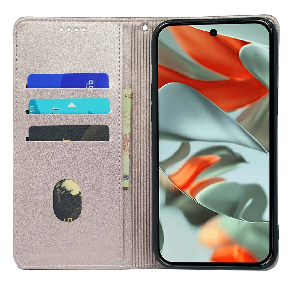 For Google Pixel 10 / 10 Pro Case Four Leaf Clover Leather Flip Phone Cover Stand Wallet - Rose Gold - 2