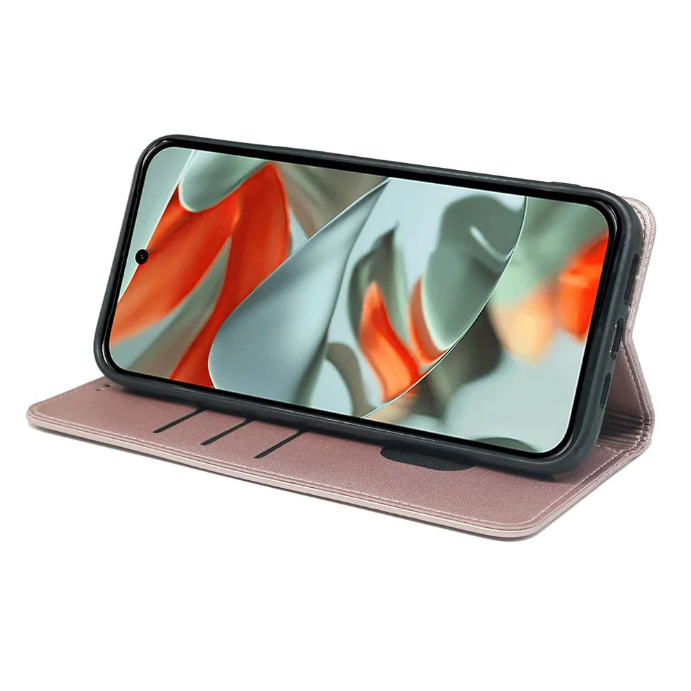 For Google Pixel 10 / 10 Pro Case Four Leaf Clover Leather Flip Phone Cover Stand Wallet - Rose Gold - 3
