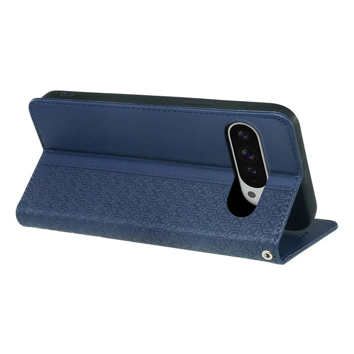 For Google Pixel 10 Pro XL Case Four Leaf Clover Leather Flip Phone Cover Stand Wallet - Blue - 4