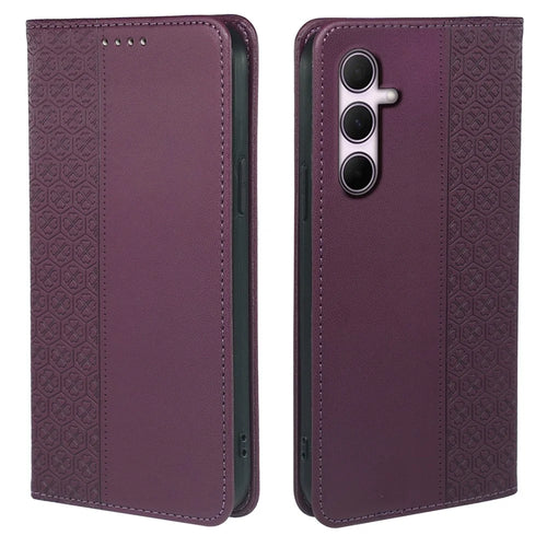 For Samsung Galaxy A18 5G / A18 4G / A17 5G / A17 4G Case Four Leaf Clover Leather Flip Phone Cover Stand Wallet - Dark Purple - 1