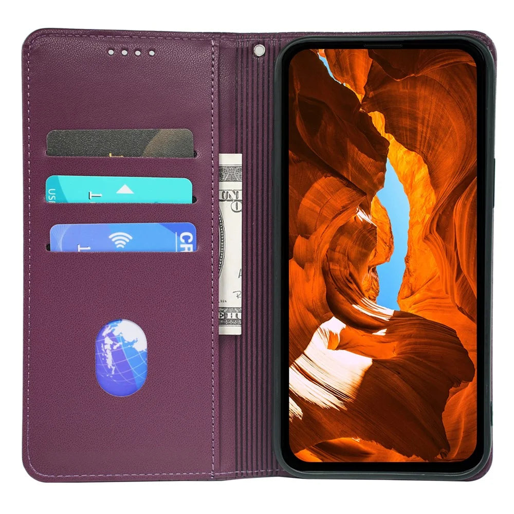 For Samsung Galaxy A18 5G / A18 4G / A17 5G / A17 4G Case Four Leaf Clover Leather Flip Phone Cover Stand Wallet - Dark Purple - 2