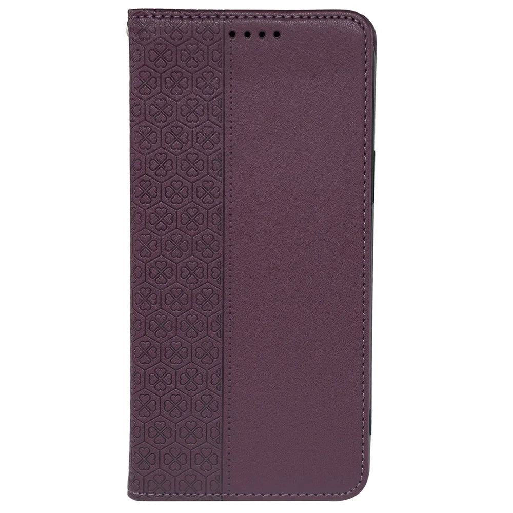 For Samsung Galaxy A18 5G / A18 4G / A17 5G / A17 4G Case Four Leaf Clover Leather Flip Phone Cover Stand Wallet - Dark Purple - 5