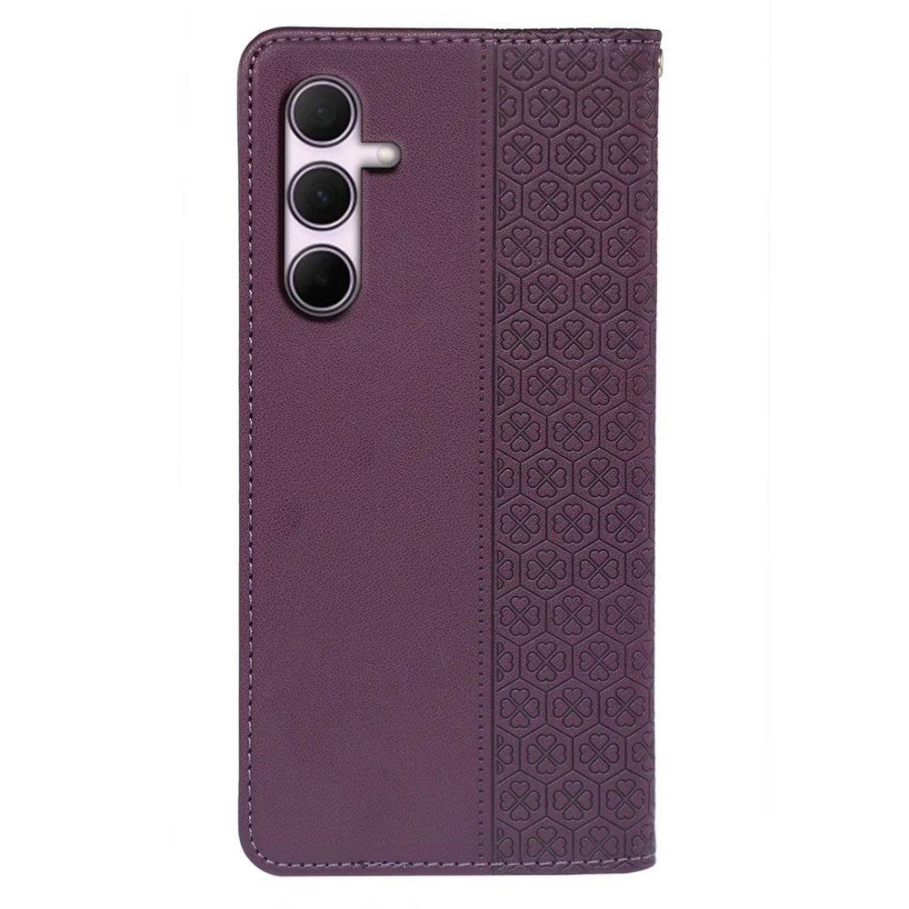 For Samsung Galaxy A18 5G / A18 4G / A17 5G / A17 4G Case Four Leaf Clover Leather Flip Phone Cover Stand Wallet - Dark Purple - 6