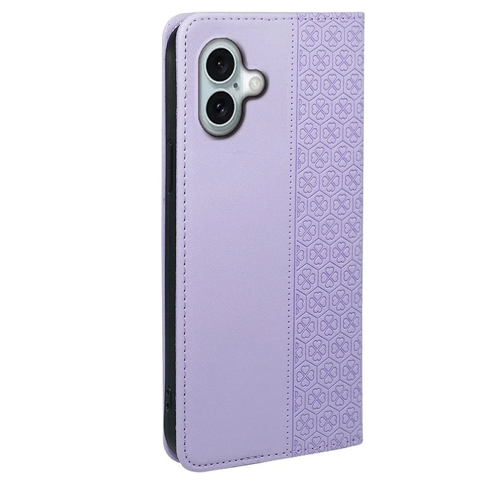 For iPhone 17 Case Four Leaf Clover Leather Flip Phone Cover Stand Wallet - Light Purple - 5